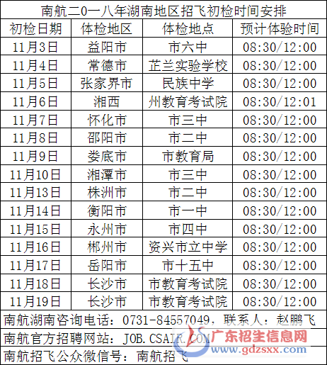 2018年南航招飛湖南初檢安排