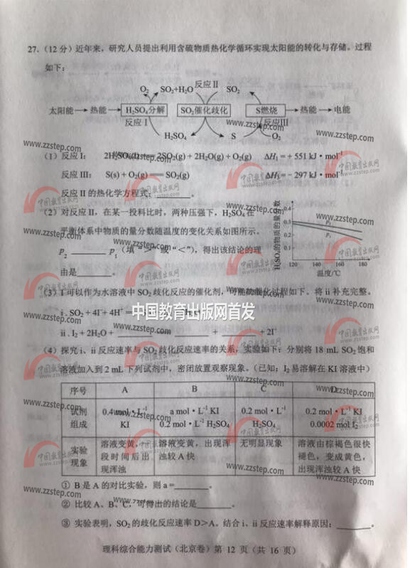 2018年北京高考理綜試題